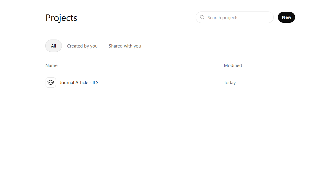 ChatGPT's Projects page listing user projects